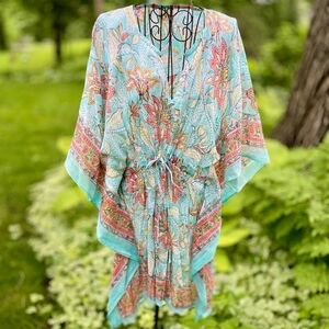 NWT Blue Floral Kimono Cover-Up Tunic